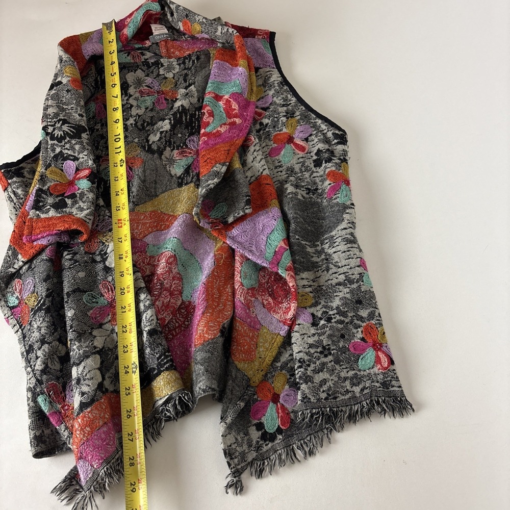 Anu S Boho Lagenlook Embroidered Waterfall Vest Cardigan Art To Wear Wool Artsy - Picture 12 of 12